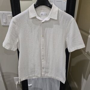 Zara Cream Textured Button-Up Shirt